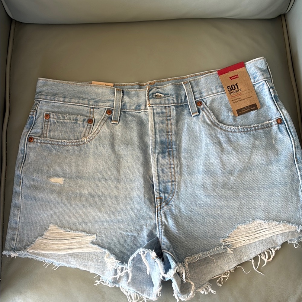 Levi's Light Blue Distressed Denim Cutoff Shorts